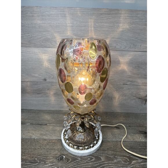 Vintage Borske Sklo Czech Glass Table Lamp with Brass Marble Base 14.5” Tall - Picture 2 of 13